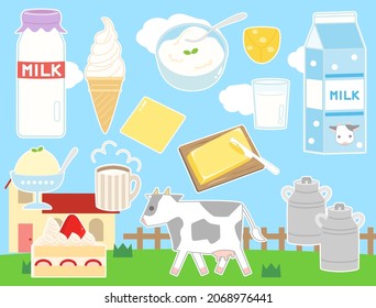 A set of dairy illustrations.