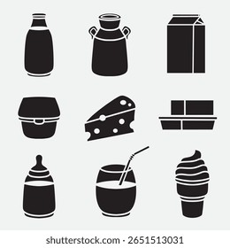 conjunto de produtos láteos bom para ícone, símbolo, logotipo, design de elemento, design de silhueta, etc