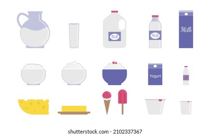 A set of dairy products isolated on a white background. Fresh everyday food.