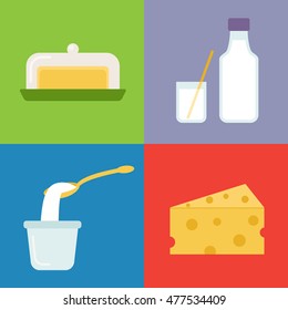 Set of dairy products. Vector icons. 