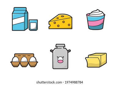 Set of dairy products vector illustration isolated on white background. Colorful dairy products icon