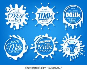 Set dairy splash on a blue background.