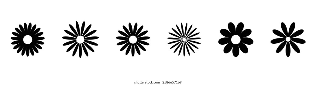 Set of daisy chamomile flower icon, flat style sweet and cute daisy flowers plant collection vector illustration.