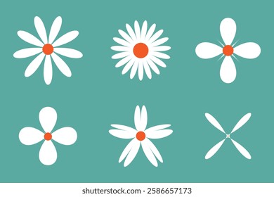 Set of daisy chamomile flower icon, flat style sweet and cute daisy flowers plant collection vector illustration.