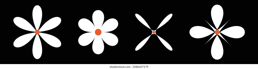 Set of daisy chamomile flower icon, flat style sweet and cute daisy flowers plant collection vector illustration.