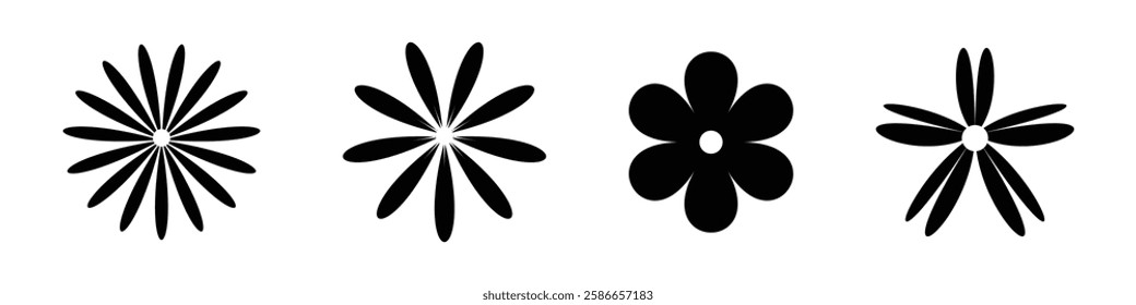 Set of daisy chamomile flower icon, flat style sweet and cute daisy flowers plant collection vector illustration.