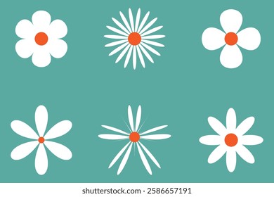 Set of daisy chamomile flower icon, flat style sweet and cute daisy flowers plant collection vector illustration.