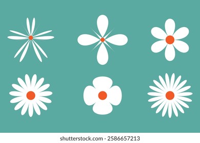 Set of daisy chamomile flower icon, flat style sweet and cute daisy flowers plant collection vector illustration.