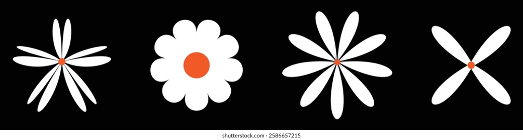 Set of daisy chamomile flower icon, flat style sweet and cute daisy flowers plant collection vector illustration.