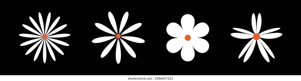 Set of daisy chamomile flower icon, flat style sweet and cute daisy flowers plant collection vector illustration.