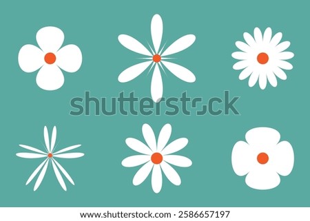 Set of daisy chamomile flower icon, flat style sweet and cute daisy flowers plant collection vector illustration.