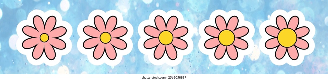 Set of Daisy cute flowers Sticker , vector design stock illustration Flower icons, Symbol of floral design. Pattern of daisy #5D