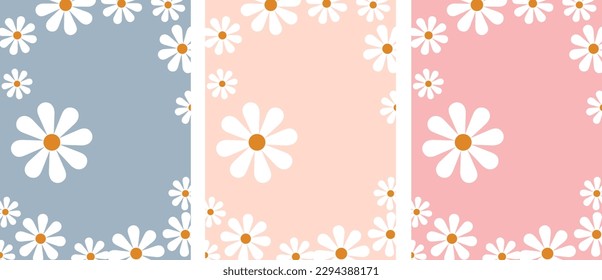 Set of daisy flower buds on pastel  background with blank mockup copy space. Flat lay, top view brand, blog, website, social media template