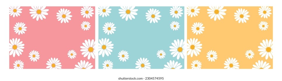 Set of daisy flower buds on pastel background with blank mockup copy space. Flat lay, top view brand, blog, website, social media template