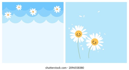 Set of daisy flower on blue backgrounds vector illustration.
