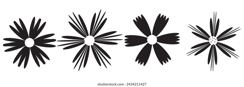 Set of daisy flower on white backgrounds vector illustration. Cute wall art decoration. Simple design.