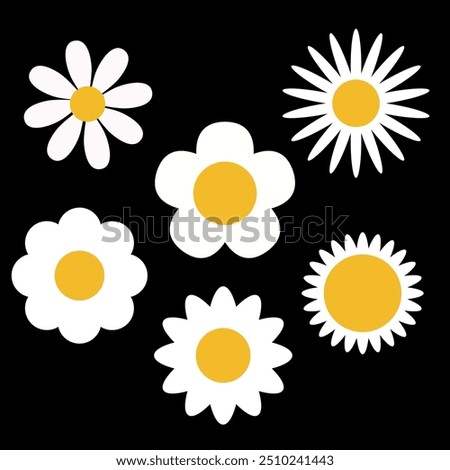 set of daisy flowers icon color isolated on white background