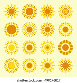 Set of daisy icons isolated. Yellow silhouettes of vector flowers