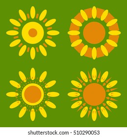 Set of daisy icons isolated. Yellow silhouettes of vector flowers