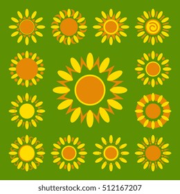 Set of daisy icons isolated. Yellow silhouettes of vector flowers