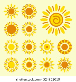 Set of daisy icons isolated. Yellow silhouettes of vector flowers