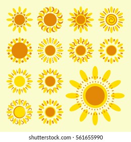 Set of daisy icons isolated. Yellow silhouettes of vector flowers