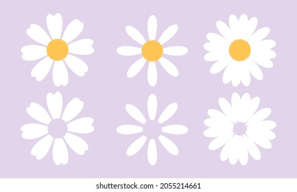 Set of daisy icons on purple background vector illustration.
