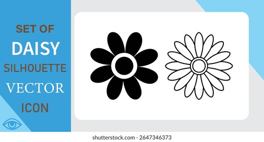 Conjunto de silhuetas Daisy e ícones de vetor de contorno para elementos de design decorativo