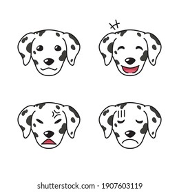Set of dalmatian dog faces showing different emotions for design.