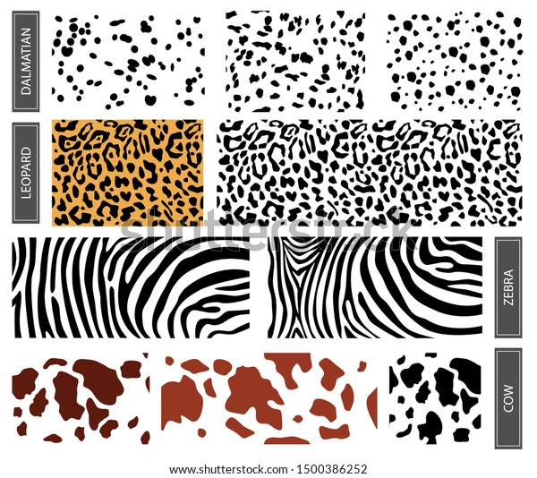Set Dalmatian Leopard Cow Pattern Print Stock Vector