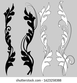 set of damask floral pattern, tattoo ornament in black, for different design, isolate on a white background