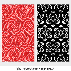 set of Damask floral seamless pattern. Luxury texture for wallpaper, invitation. Vector illustration. Black, red background