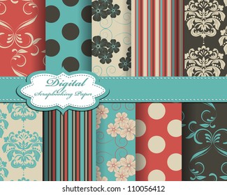 set of damask flower vector paper for scrapbook