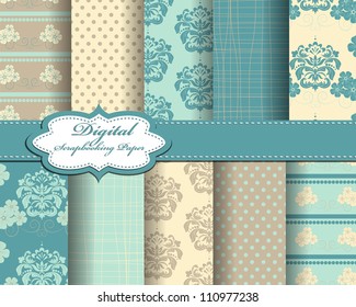 set of damask flower vector paper for scrapbook