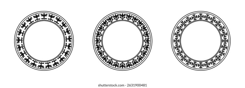 Set damask round wreath and circle ornament floral Abstract pattern on transparent background