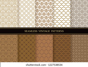 Set of damask vintage seamless patterns, vector illustration. Horizontally and vertically repeatable.