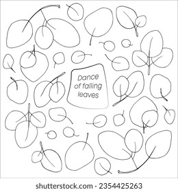 Set of dance of fallen leaves. Autumn leaves isolated on white background. Hand drawn set in trendy line style. Vector illustration.