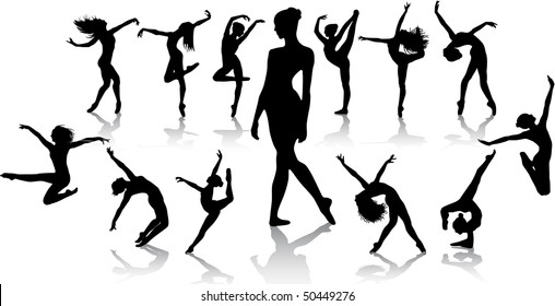 Set Dance girl ballet silhouettes vector