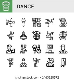 Set Of Dance Icons Such As Bongo, Hip Hop, Maracas, Dance, Capoeira, Disco, Ballet, Regional Dance, Disco Ball, Breakdance, Mirror Ball, Roller Skate, Foxtrot, Rapper ,