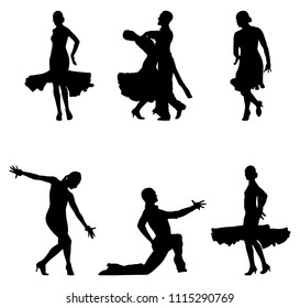 set dancers black silhouettes sports ballroom dancing