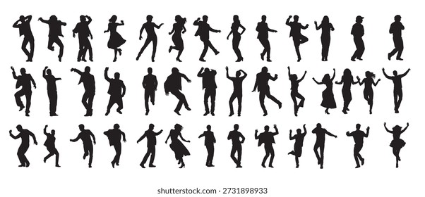 Set of dancers silhouette white background