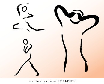 set dancers,Dibujo de línea, logotipo simple,icono,vector