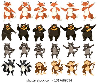 Set of dancing animals illustration