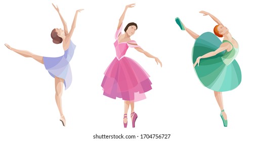 Set of dancing ballerinas. Beautiful dancers in different dress.