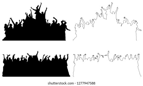Set of dancing and celebrating people silhouettes, outline Vector illustration