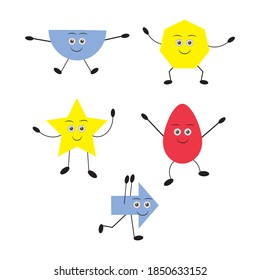 A set of dancing characters from basic geometric shapes.Understanding of geometry poster for teaching and learning in school. 