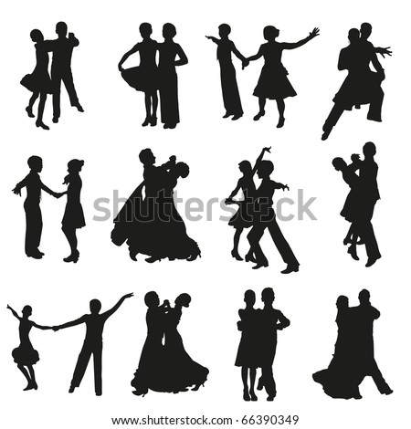 Set Dancing Couple Silhouettes Stock Vector (Royalty Free) 66390349 ...