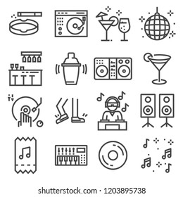 Set of dancing, dj, music, disco vector line icons on white background
