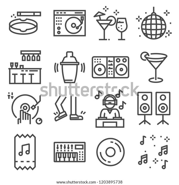 白い背景にダンス Dj 音楽 ディスコベクター画像ラインアイコンのセット のベクター画像素材 ロイヤリティフリー