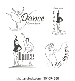 Set of dancing emblems. Vector icons for your design.